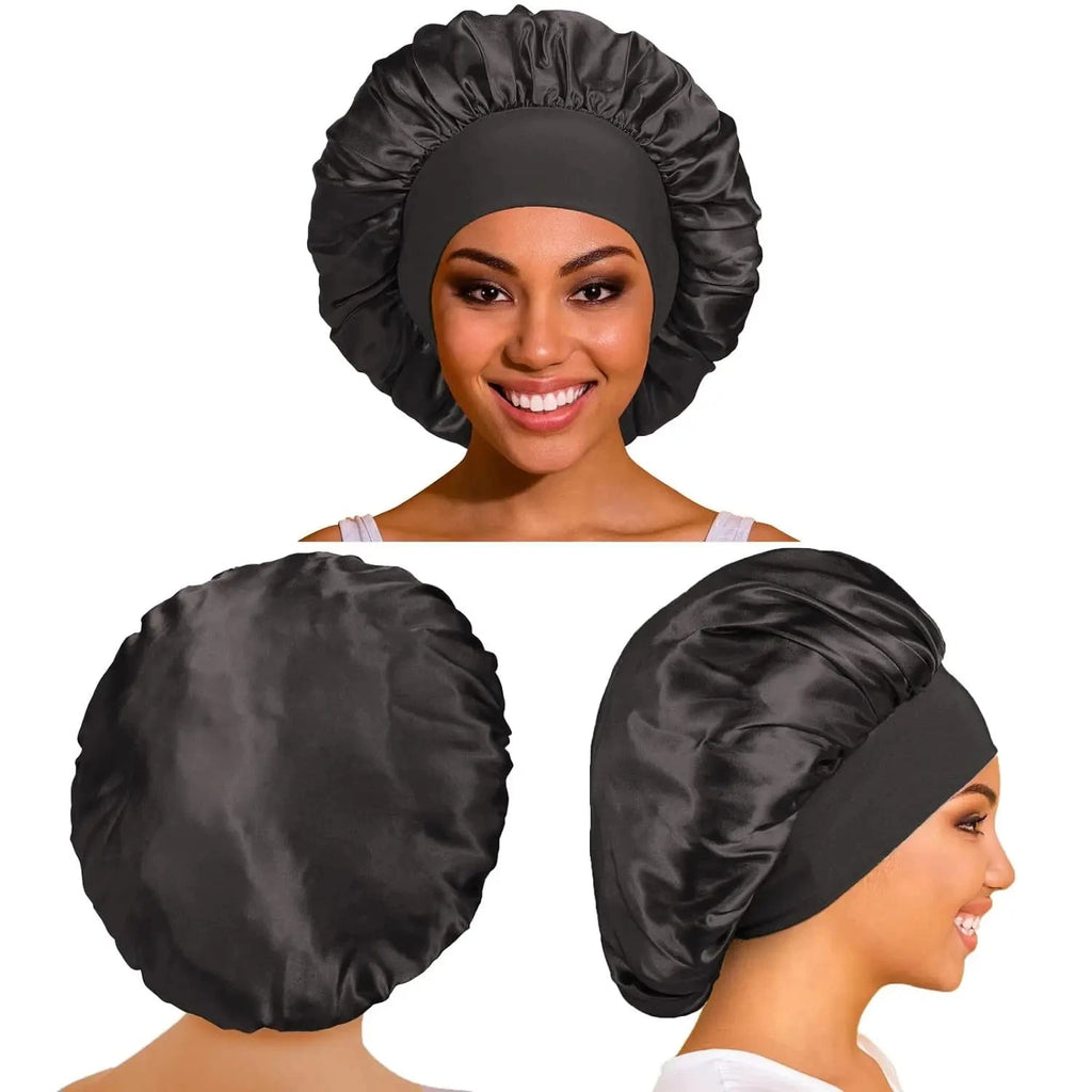1PC Women's Satin Solid Bonnets Wide-brimmed Night Sleeping Bathing Hat Unisex Head Wrap Elastic Band Cap Hair Care Bonnet. Econic Blanks