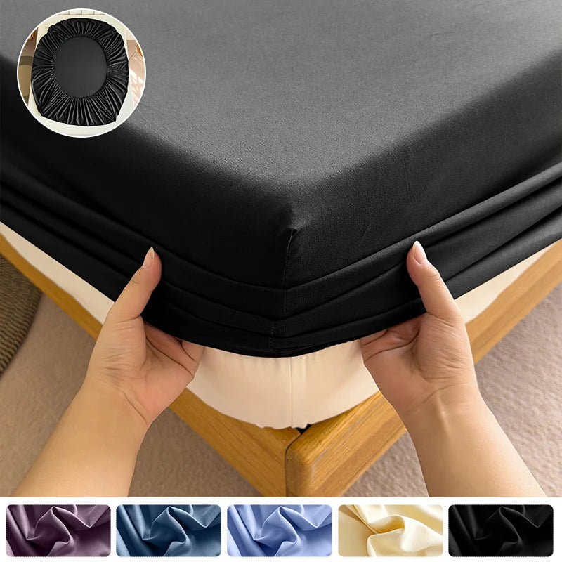 High Quality Fabric Fitted Sheet With Elastic Band Solid Color Mattress Sheet for King Queen Bed 150x200 180x200 200x220cm 1PC Quick Pick Grocers