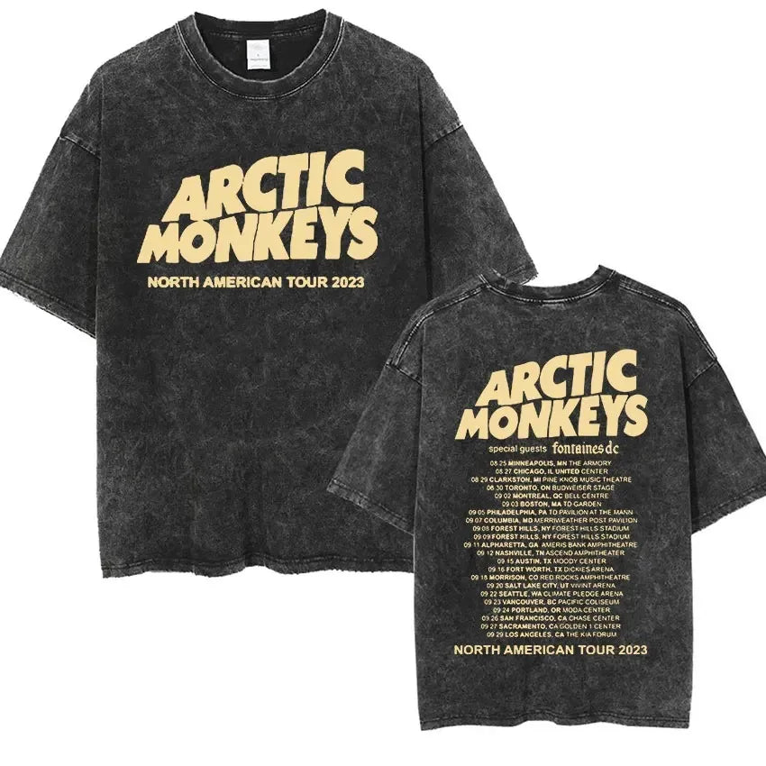 Retro Rock Arctic Monkeys Music Album Graphic T-Shrit Men's Vintage Washed Oversized Short Sleeve T Shirt Y2k Hip Hop Streetwear Quick Pick Grocers