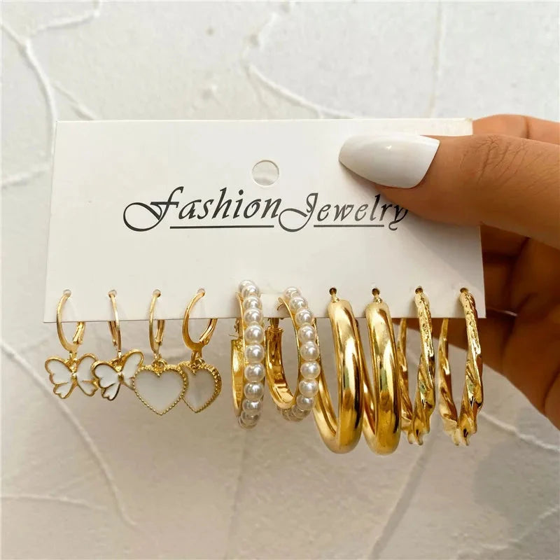 Modyle Gold Color Dangle Earrings Set Butterfly Acrylic Hollow Drop Earrings for Women Heart Hoop Earring Fashion Jewelry Gifts Econic Blanks