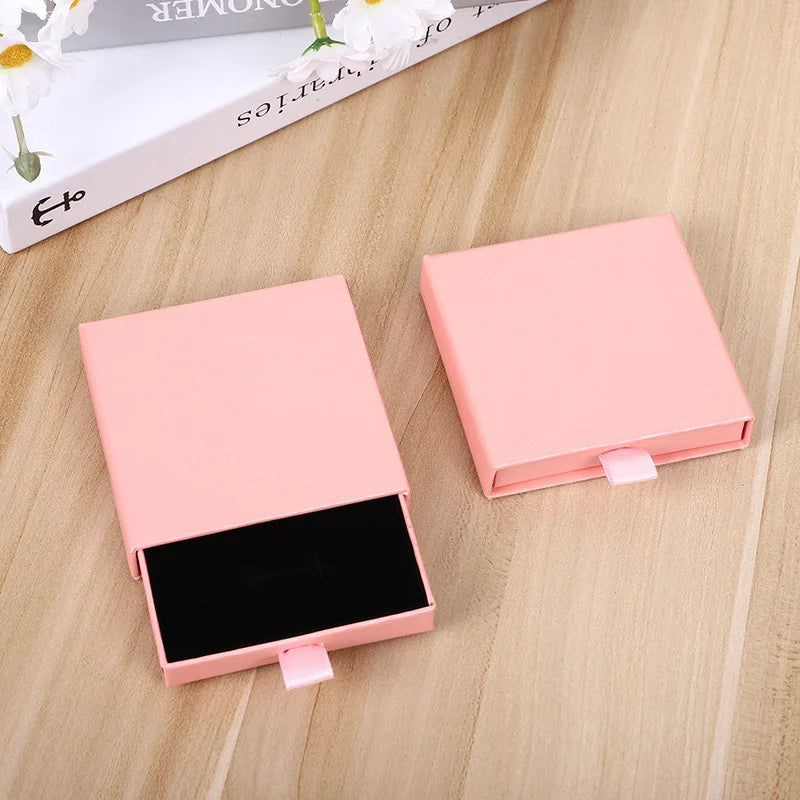 10pcs 8x8x1.7cm Kraft Paper Drawer Travel Jewelry Packaging Box Greeting Card Necklace Bracelet Earrings Gift Organizer Case Box Purest Peak