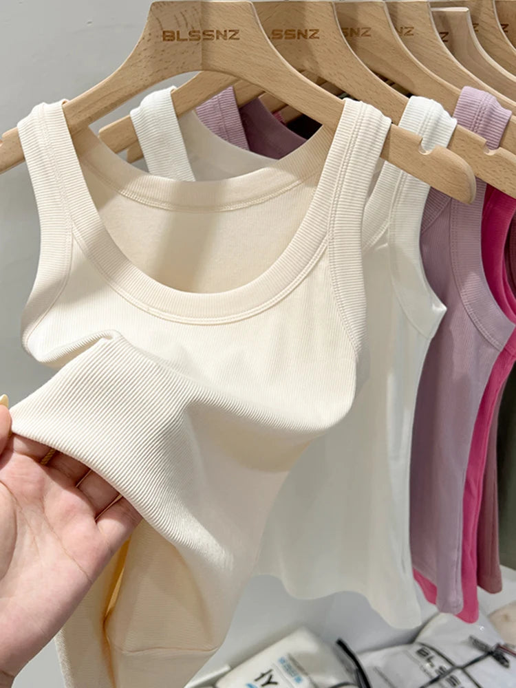 zjaiss Women Solid Round Neck Ribbed Tank Top Camisole Women 2026 Summer Basic Elastic Tank Top O Neck Solid Tank Top Quick Pick Grocers