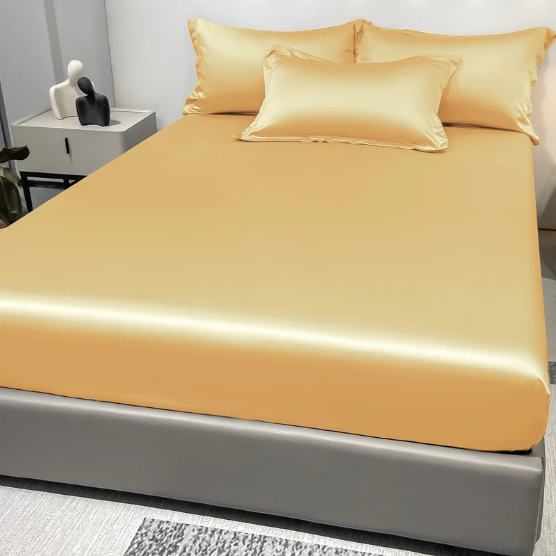 1 Simple Modern Satin Solid Color Fitted Sheet, Solid Color Ice Silk Bedspread For Bedroom, Bedding (Excluding Pillowcases) Quick Pick Grocers