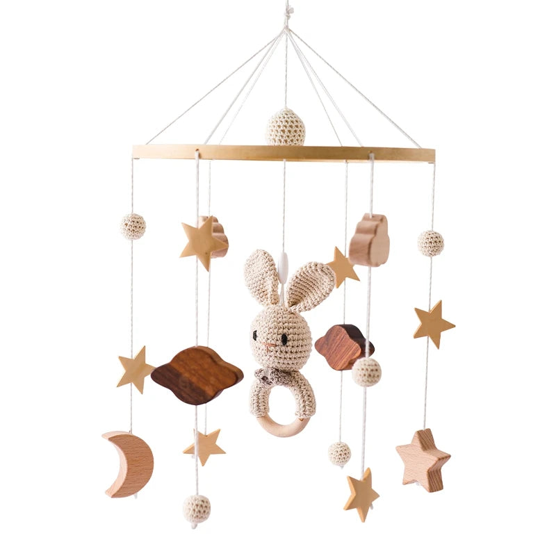 Baby Wooden Bed Bell Cartoon Rabbit Mobile Hanging Rattles Toy Hanger Crib Mobile Bed Bell Wood Toy Holder Arm Bracket Kid Gifts Purest Peak