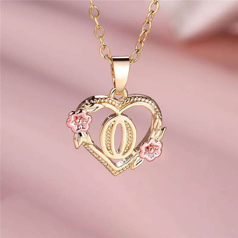 Female A-Z Letter Flower Pendant Necklace Yellow Gold Color Wedding Jewelry Gift For Women Quick Pick Grocers