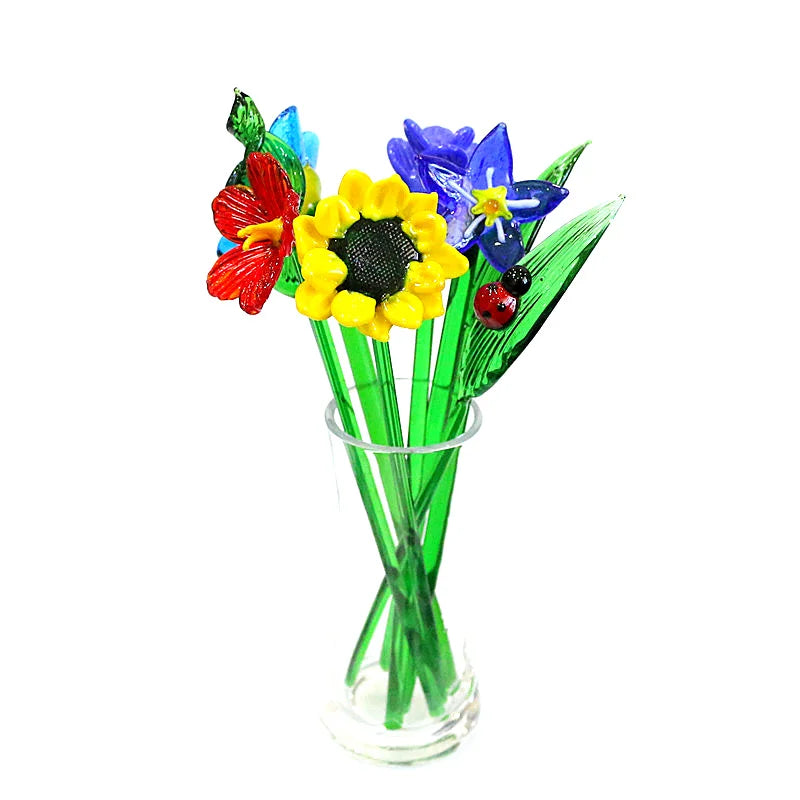 Handmade Colorful Murano Glass Flower Craft Figurine Wedding Valentine's Day Favors Gifts Table Miniature Vase Decor Ornaments Quick Pick Grocers