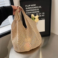Women Knitting Shoulder Bag Large Capacity Knitting Underarm Bag Solid Crochet Tote Handbag Summer Mesh Beach Bag Hobo Bag Econic Blanks