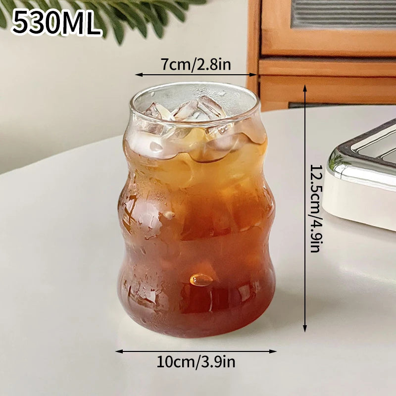 Transparant Drinking Glass Cup Creative Wave Shape Iced Coffee Tumbler Cup Juice Milk Tea Mug Drinkware Water Glasses Ripple Mug Quick Pick Grocers