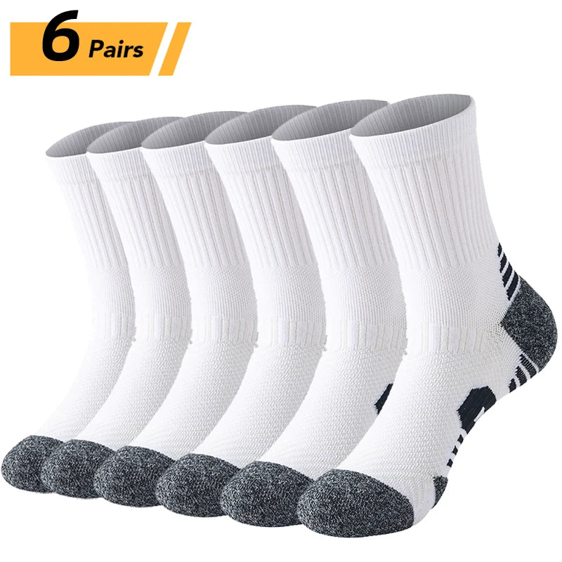 6/5/3 Pairs Men's Athletic Socks Sports Breathable Outdoor Running Compression Socks Cotton Training Long Black Stretch Socks Quick Pick Grocers