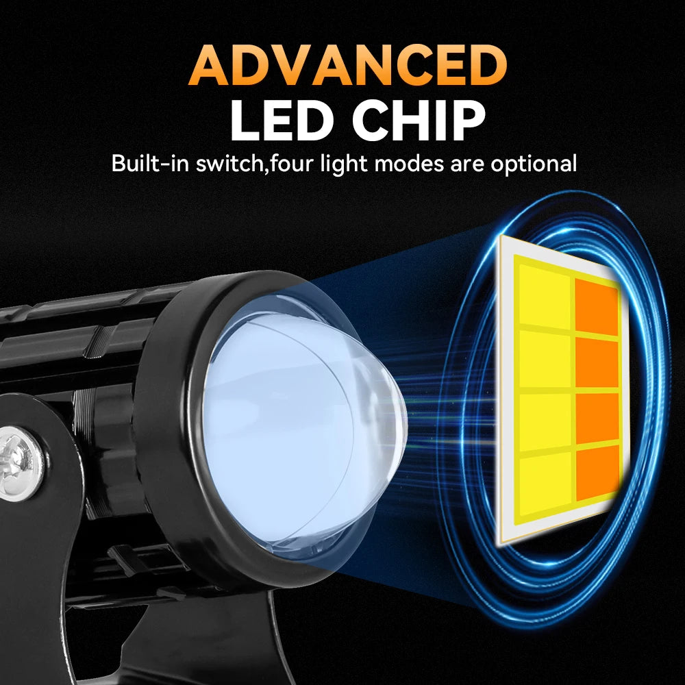 With Switch 2pc Super Bright Motorcycle LED Explorer Headlight Projector Fisheye Len LED Moto Fog Auxiliary Motorcycle Headlight