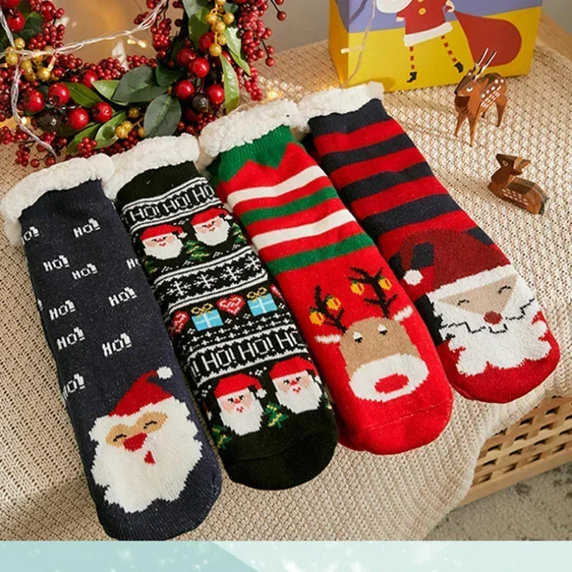 Christmas Gift Slipper Socks Women Thermal Winter Warm Plush Non slip Grip Sleeping Floor Short Sock Fuzzy Fluffy Female Cartoon Quick Pick Grocers