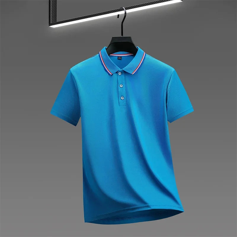 2025 New Men's Casual Solid Color Short Sleeved Polo Shirt Summer Fashionable and Comfortable Versatile Top Quick Pick Grocers