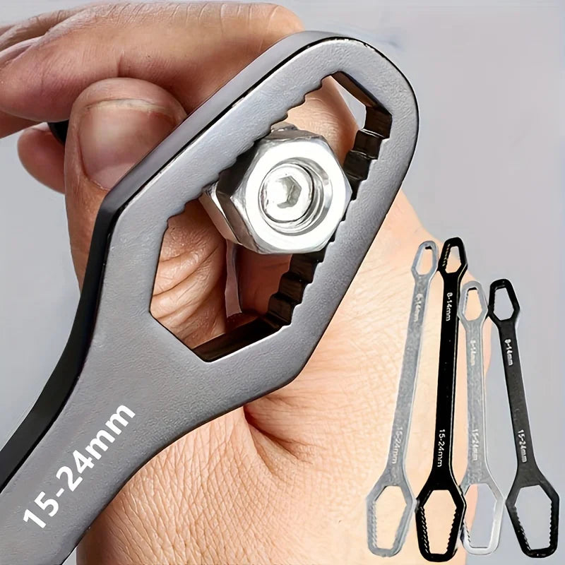1pc Universal Double Ended Wrench, Self-Tightening 3-17mm Screw Nuts Repair Wrench, Double-Headed Ratchet Spanner, Adjustable Quick Pick Grocers