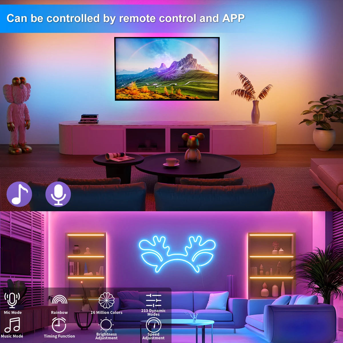 5V RGB+IC Neon Strip Light 1M 2M 3M 5M 10M USB Waterproof Flexible LED Strip Lights With Bluetooth Remote Control For Home Decor Quick Pick Grocers