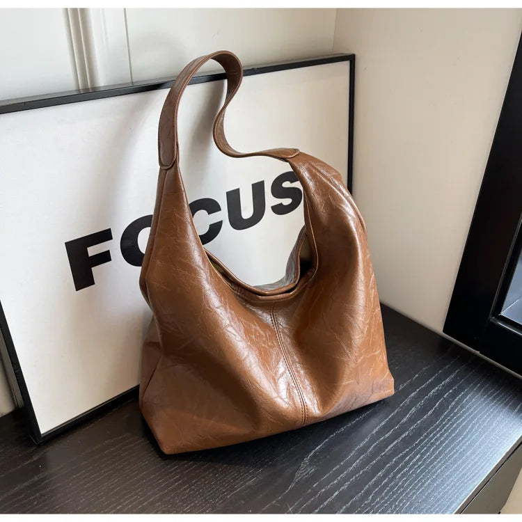 Autumn and Winter Vintage Women's Bag Large Capacity Suede Shoulder Bag Solid Color Simple Casual Commuter Bag Retro Handbags Quick Pick Grocers