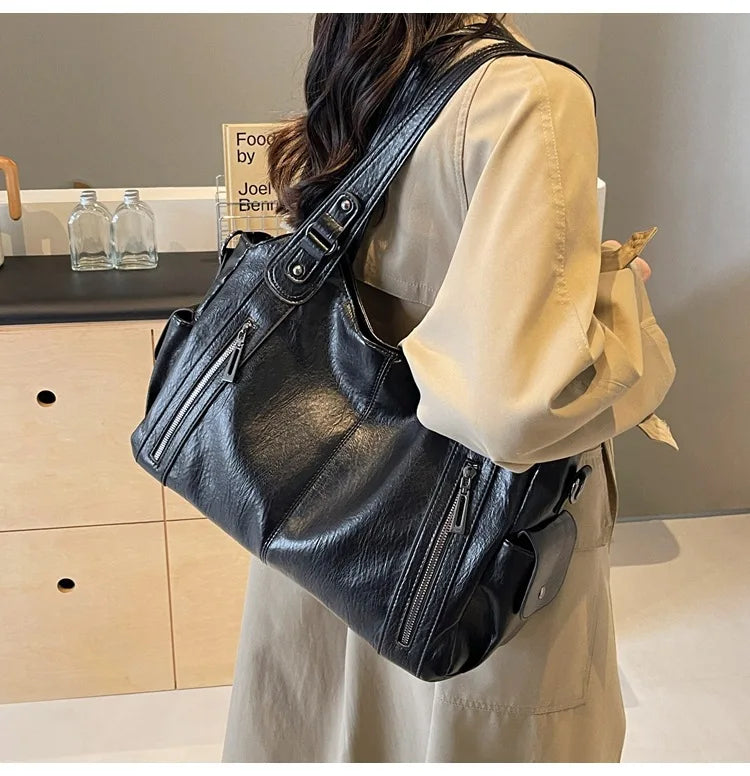 Soft Interior Compartment Shoulder Bags 2026 High Quality Contrasting Colors Bags for Women Fashion Zipper Pu Women's Handbags Quick Pick Grocers