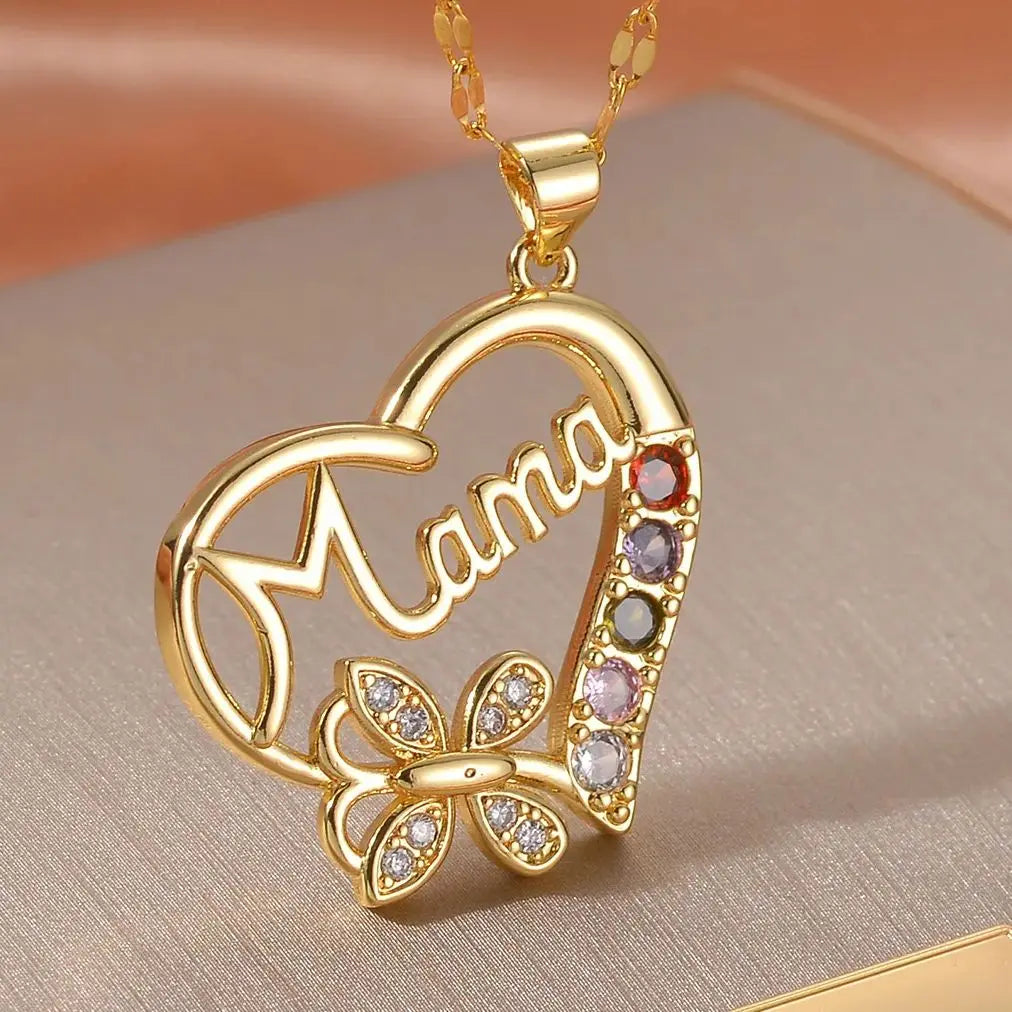 Girls Boy Children Stainless Steel Family Necklaces Mama Pendants Necklace Birthday Gifts For Women Jewelry Mother's Day Jewelry Quick Pick Grocers