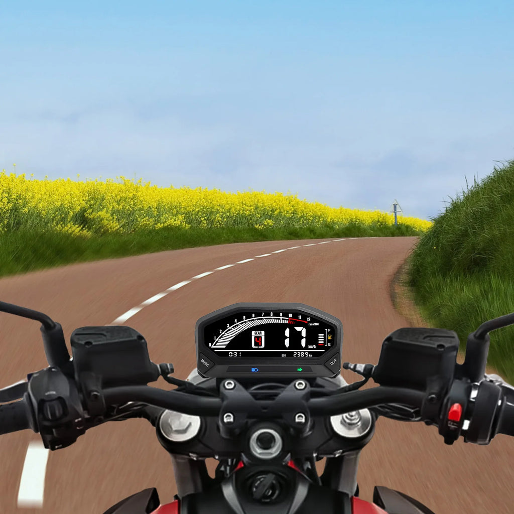Motorcycle New Adjustable Speedometer 12000 RPM Display Motor Odemeter Tachometer Fuel Level Gauge Dashboard for 1 2 4 Cylinder