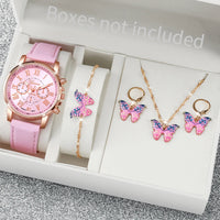 5/6PCS Fashion Women's Quartz Watch Leather Band Analog Wrist Watches Heart Rhinestone Jewelry Set(Without Box) Quick Pick Grocers