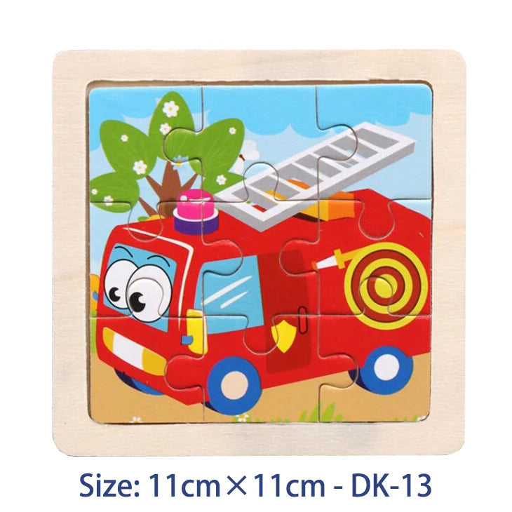 11cm/4.33in Kids Wooden Jigsaw Puzzle Games Cartoon Animal Vehicle Pattern Children Montessori Educational Toys Econic Blanks