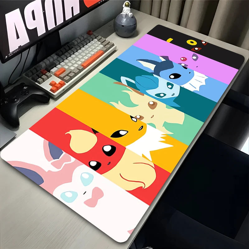 Kawaii Japan Anime Mouse Pad PC Colorful E-eevee Gamer Cabinet Mousepad HD P-pokemonS Keyboard Rug Laptop Gaming Rubber Desk Mat Quick Pick Grocers