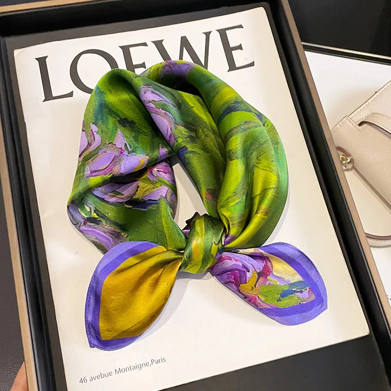 2025 Fashion 100% Real Silk Scarf 53cm Square Bandelet Women's Silk Temperament Small Scarf Neck Decorative Wrap Printed Scarves Quick Pick Grocers