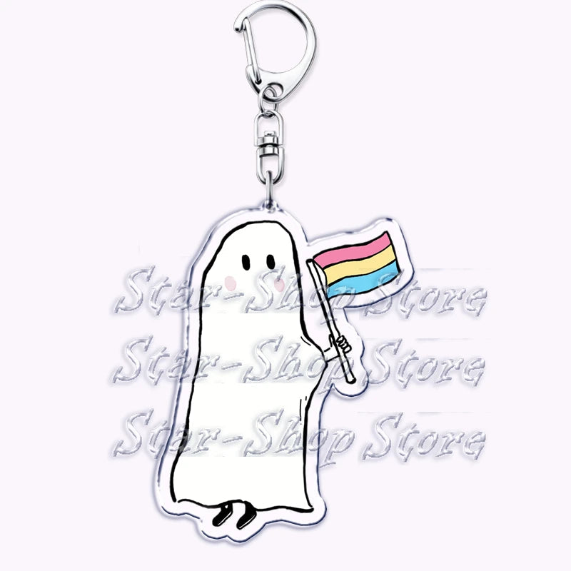 Cute Lgbt Halloween Keychain for Accessories Bag Gay Pride Lgbtq Spooky Ghost Lesbian Keyring Jewelry Rainbow Fans Friends Gifts Quick Pick Grocers