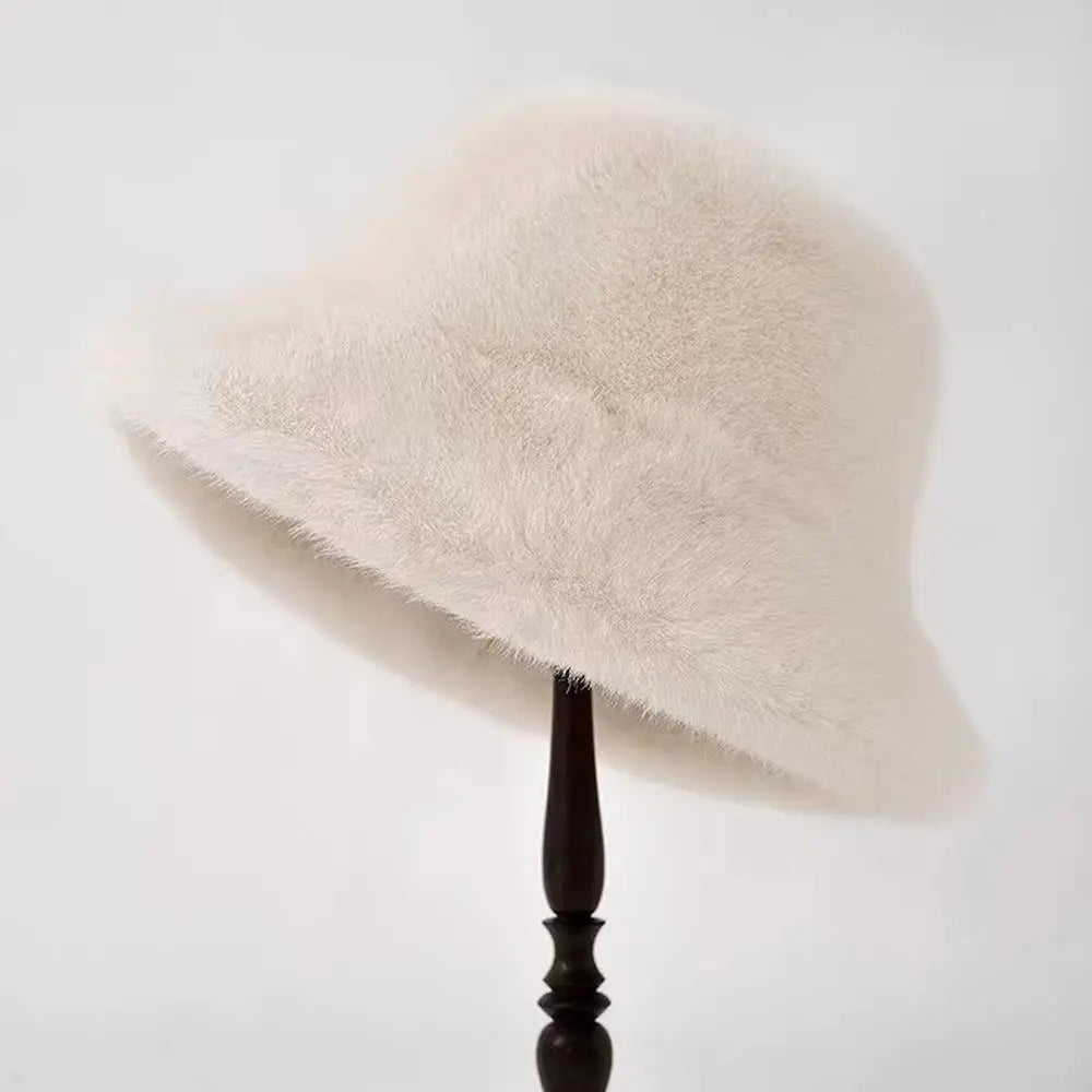 Fluffy Fur Fisherman Hat For Women Winter Plush Ear Protection Cap Windproof Warm Female Panama Caps Solid Fashion Bucket Hat Purest Peak