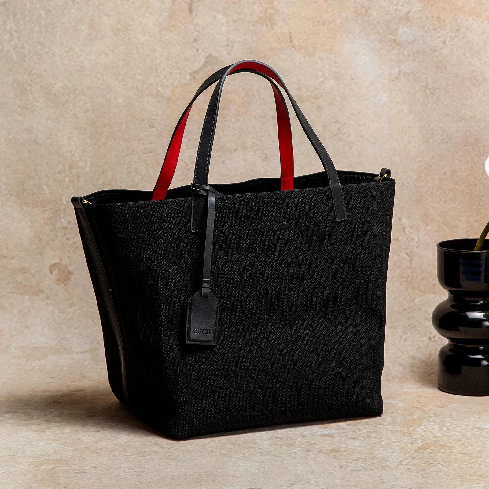CHCH Large Capacity Black Knitted Tote Bag – Simple Shopping Handbag Econic Blanks
