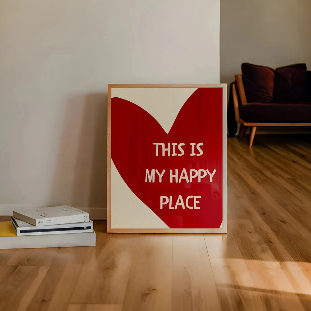 Lovely Trendy Red Heart Canvas Art Paintings Aesthetic This Is My Happy Place Wall Posters Prints for Living Room Home Decor Quick Pick Grocers