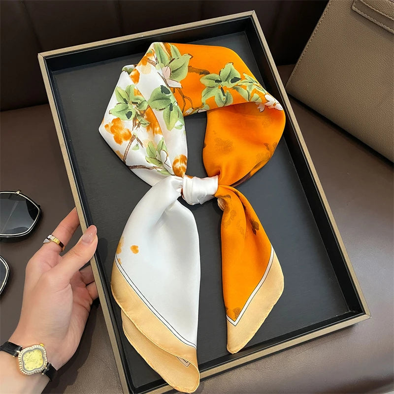 Bohemian Style Print Luxury Brand Silk Square Scarf Women Satin Shawls Neckerchief Wrap Scarves Bandana Hair Hjiab Floral Quick Pick Grocers