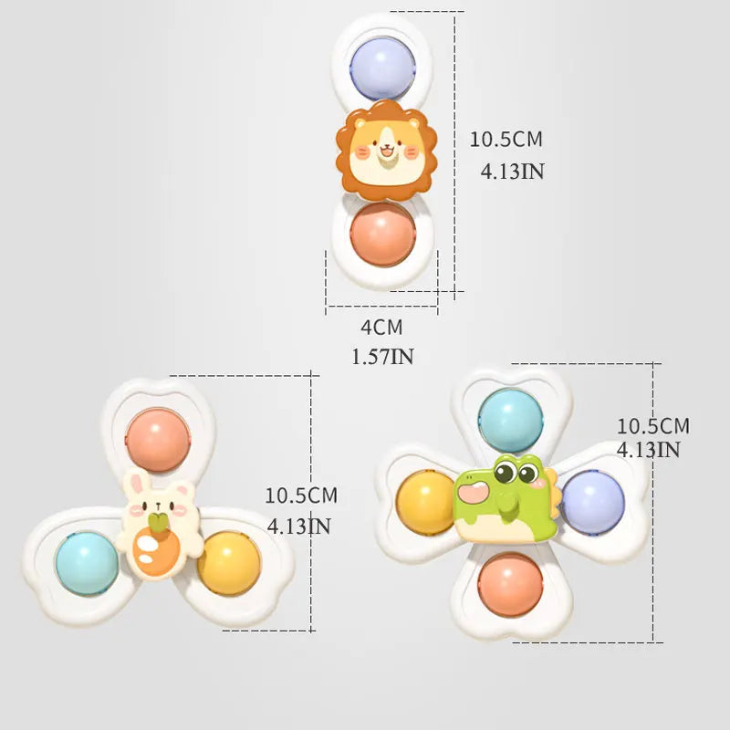 3PC Set Suction Cup Spinning Cartoon Animal Spinner Toys For Kids Window High Chair Tray Bath Table Travel for Children Gift Purest Peak