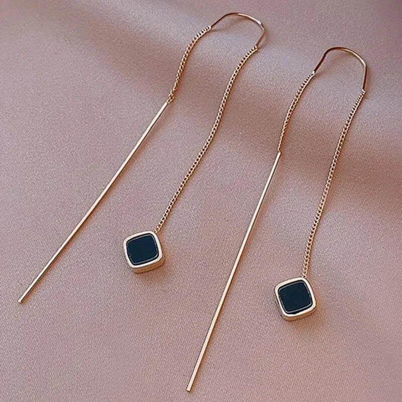 Simple Geometric Square Drop Earring For Women Korean Fashion Gold-color Line Long Tassel Dangle Earrings Party Jewelry Gift Econic Blanks