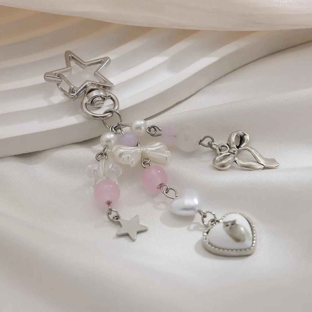 Y2K Fashion Flower Star Love Bow Strawberry Pendant Acrylic Keychain Student Women's Bag Backpack Pants Chain Accessories Econic Blanks