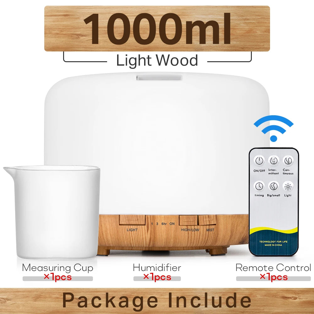 Air Humidifier Essential Oil Diffuser 300ML 500ML 1000ML With Lights Remote Control Ultrasound Electric Aromatherapy Diffuser Quick Pick Grocers