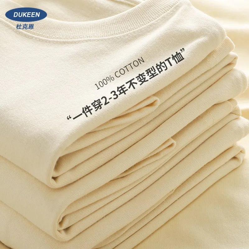 Dukeen 280gsm Oversized Heavy T-Shirt for Men Summer Short Sleeve Tee Cotton Solid Color Top Casual T Shirts One Piece Quick Pick Grocers