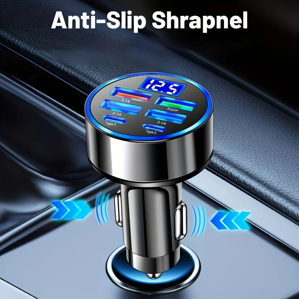 6-in-1 Fast Charging Car Adapter 3.1A Dual Type-C Digital Display Smartphones Tablets Power Banks Black Portable Charger Quick Pick Grocers