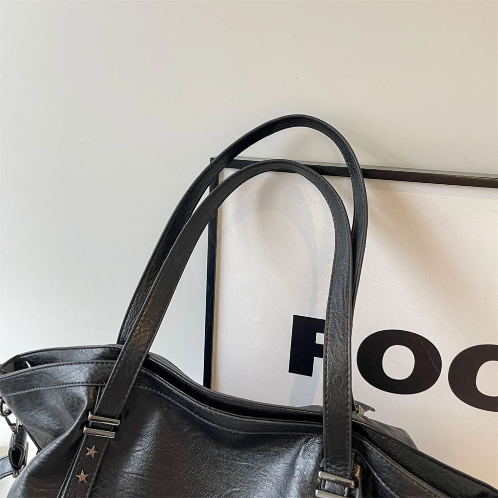 MOODS Large Sized Tote Bags For Women Soft PU Leather Pure Color Large Capacity Shopper Shoulder Crossbody Bag Quality Handbags Quick Pick Grocers