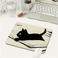Black Cat Illustration Mouse Pad Small Office Table Mats Computer Accessories Washable Non-slip Rubber with Precision Lock Edge Quick Pick Grocers