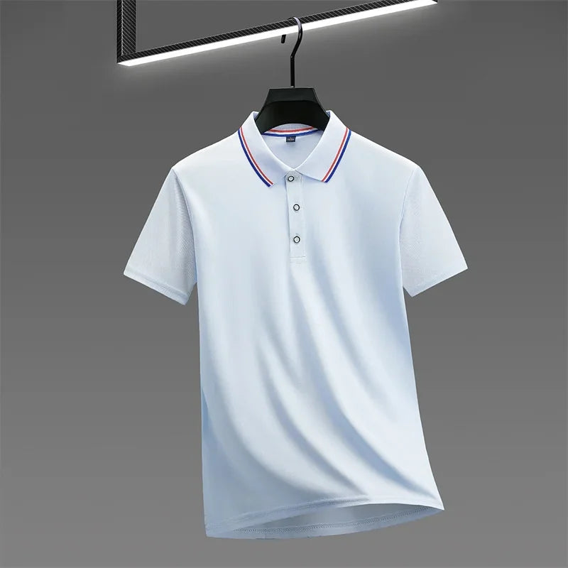 2025 New Men's Casual Solid Color Short Sleeved Polo Shirt Summer Fashionable and Comfortable Versatile Top Quick Pick Grocers