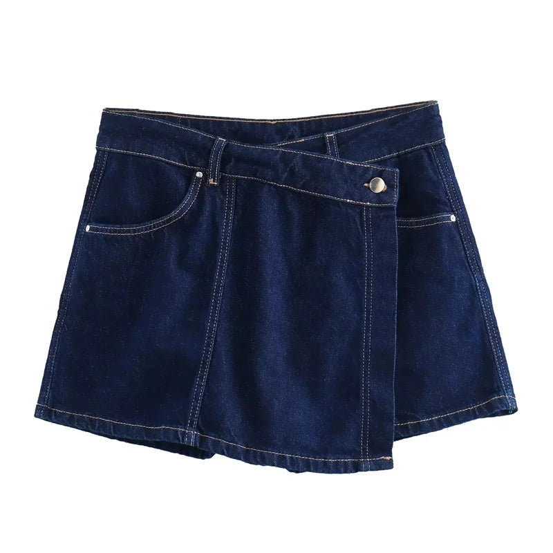 MUJER Blue Denim Shirt Woman Short Sleeve Cropped Shirt Women Summer Short Tops Woman Streetwear Y2k Stylish Women's Blouses Quick Pick Grocers