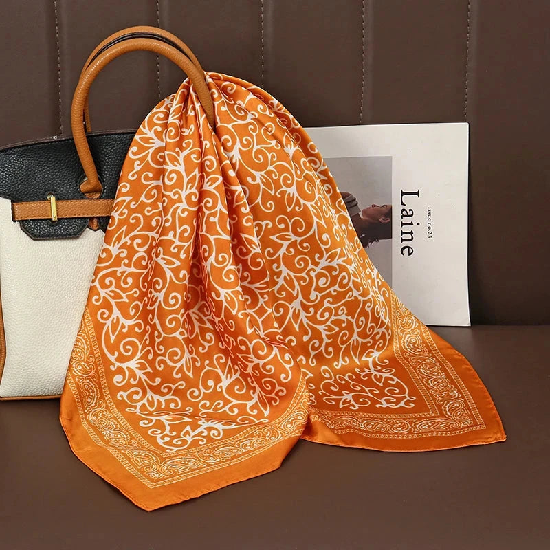 Luxury Print Satin Silk Square Scarf for Women Shawl Hijab Neckerchief Female Hair Ribbon Headband Fashion Wrap Bandana 2023 New Econic Blanks