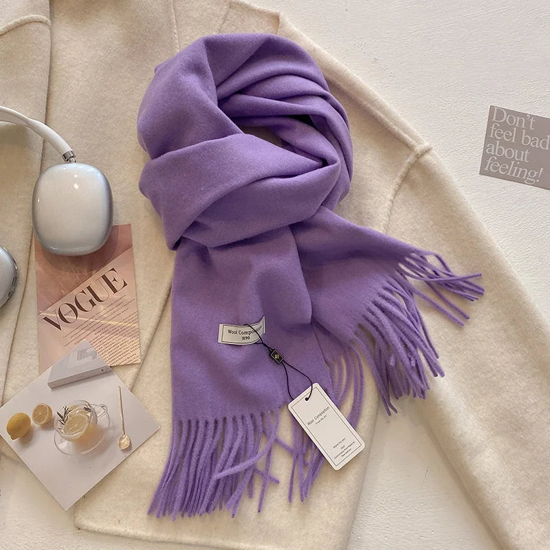 Luxury Winter Wool Scarf Women Cashmere Warm Pashmina Brand Foulard Female Shawls Wraps Thick Soft Bufanda Scarves Stole 2024 Quick Pick Grocers