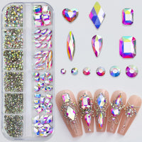 180pcs AB Flatback Glass Nail Art Rhinestones Multi-shape Mixed Diamond Gems Blue Purple Crystal Stones For DIY Nail Decoration Econic Blanks