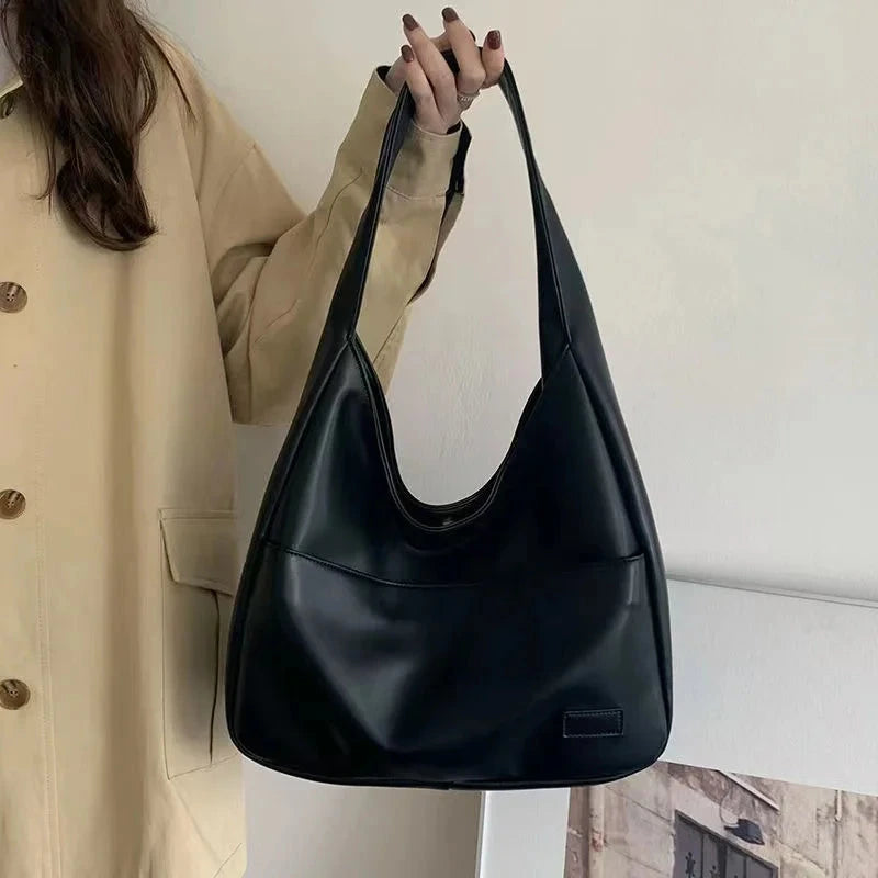 Large capacity tote bag, new black leather simple casual commuting women's bag, fashionable and versatile single shoulder bag Econic Blanks