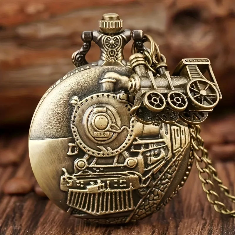 Vintage Bronze Train Locomotive Steampunk Quartz Pocket Watch Necklace Pendant with Chain Best Gift for Men Women reloj bolsillo Quick Pick Grocers