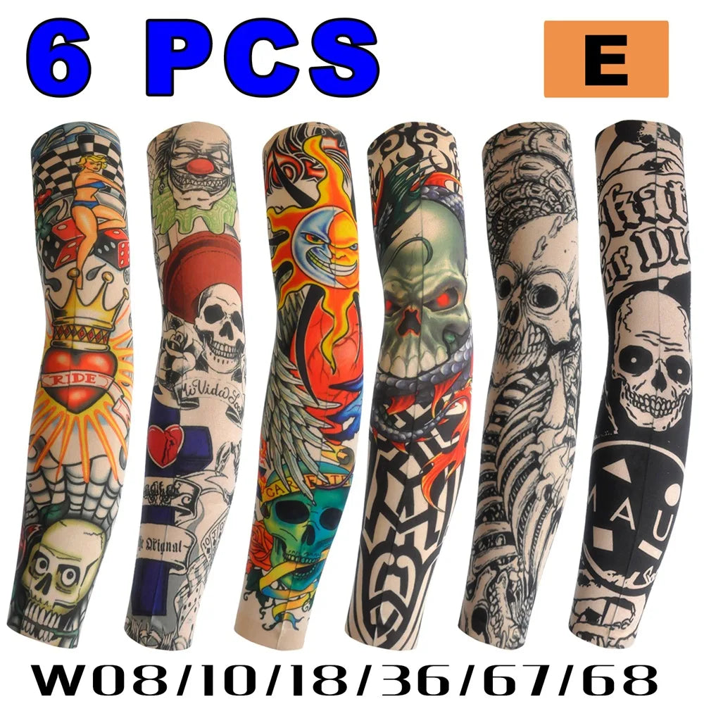 6 PCS Tattoo Sleeves Unisex Summer Cycling Sun Protection Arm Covers Beach Driving Fishing Breathable Nightclub Elastic Sleeves Quick Pick Grocers