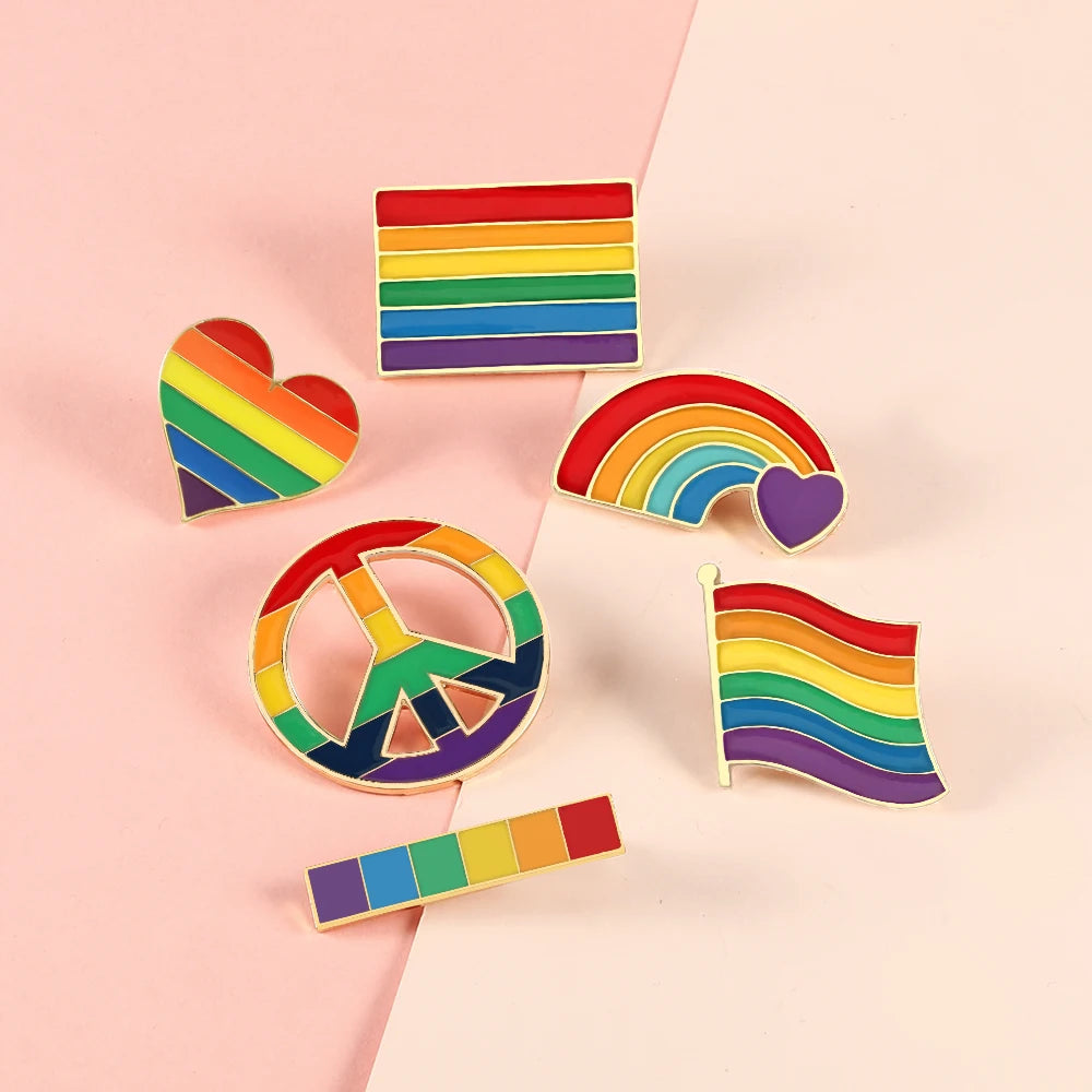 LGBT Flag Rainbow Heart Brooch Peace and Love Enamel Pins Clothes Bag Lapel Pin Gay Lesbian Pride Icon Badge Unisex Jewelry Gift Quick Pick Grocers