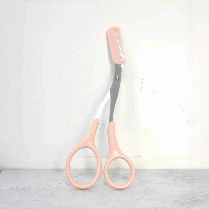 1 Pcs Pink Eyebrow Trimming Scissors with Built-in Comb - Stainless Steel, Precise Grooming Tool, Creating Perfect Eyebrows Quick Pick Grocers