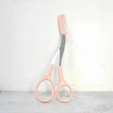 1 Pcs Pink Eyebrow Trimming Scissors with Built-in Comb - Stainless Steel, Precise Grooming Tool, Creating Perfect Eyebrows Quick Pick Grocers